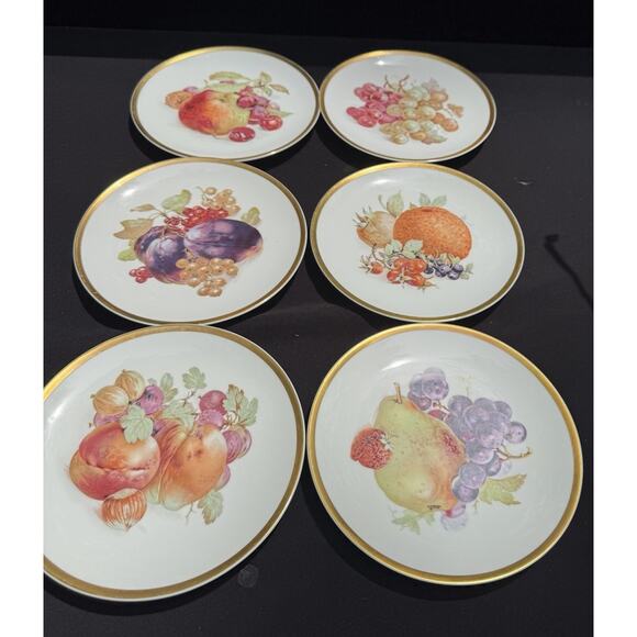 6 Vintage PMR Bavaria Germany Golden Crown E&R 1886 Fruit Orchard Plate Set Nice - Picture 5 of 10